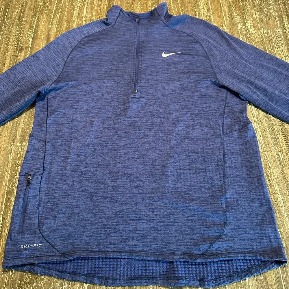Nike Long Sleeve 1/4 Zip Dri-Fit Therma Running Top Pullover Blue Men’s Size L